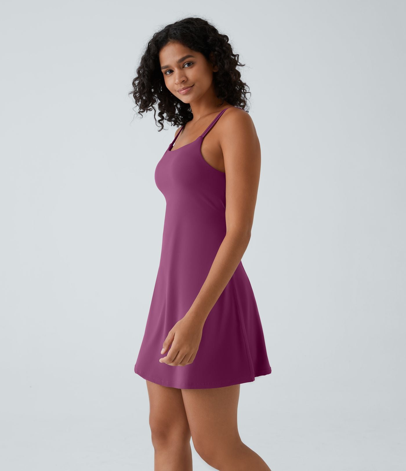 Robe de sport danse 2-pièces SoftlyZero™ Plush double bretelles caraco avec poche A-D
