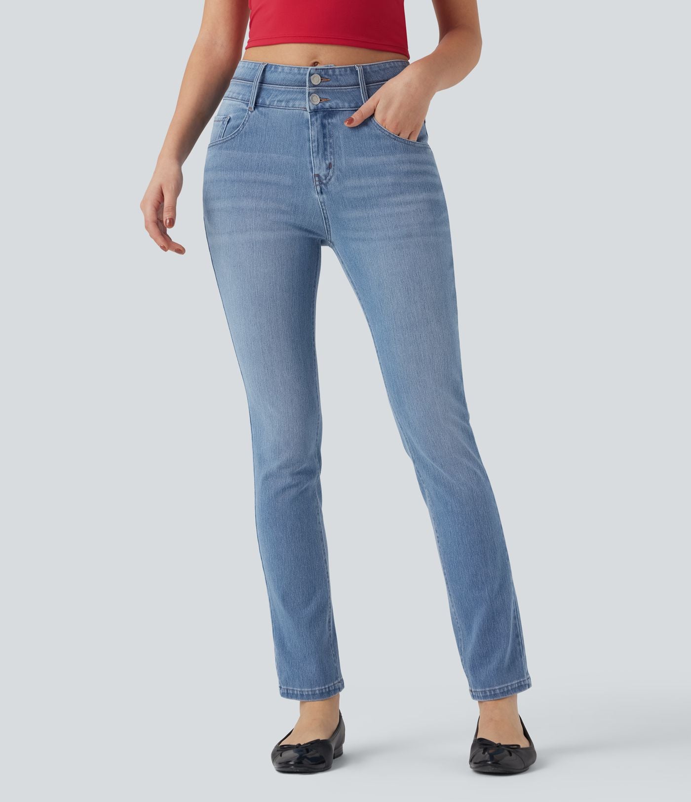 Jean ajusté Halara Flex™ taille mi-haute double ceinture avec poches