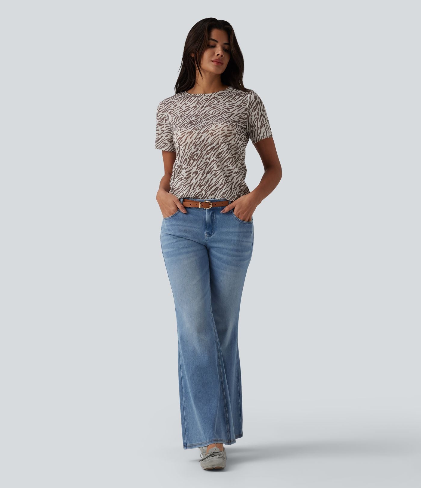 T-shirt casual imprimé zèbre col rond à manches courtes