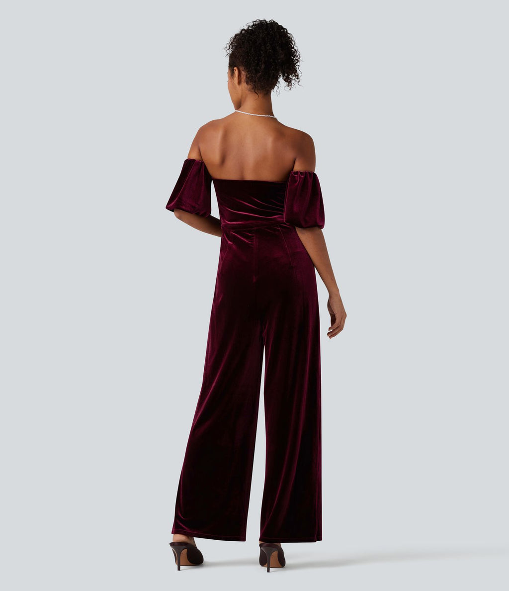 Combinaison velours bustier fendue manches bouffantes - Easy Peasy