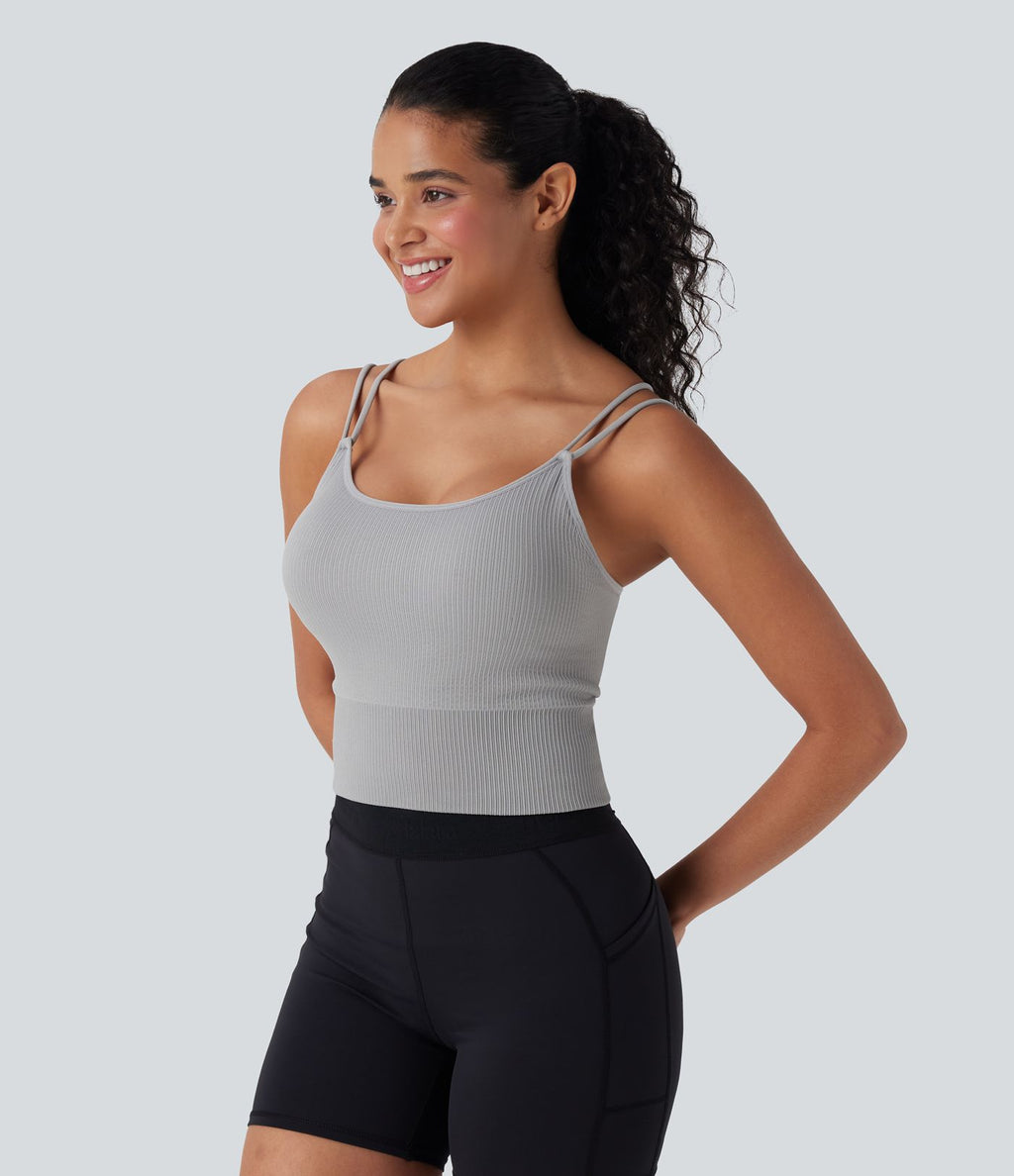 Débardeur running court dos en V bretelles doubles bonnets E-G sans couture OneForm Seamless Flow