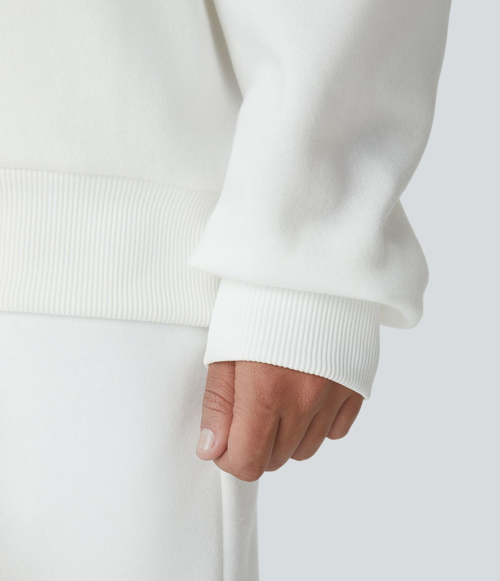 Sweat-shirt décontracté Halara oversize en polaire avec lettrage brodé et bords côtelés contrastés