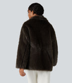 Manteau fausse fourrure col chemise manches longues avec poches