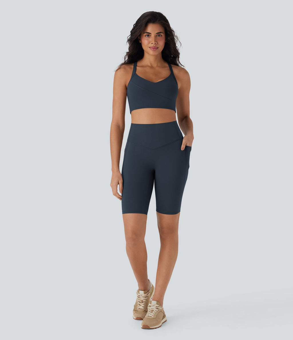 Short cycliste 22,8 cm d'entraînement gainant taille haute avec poches Halara UltraSculpt™