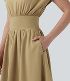 Robe de travail mini Breezeful™ manches chauve-souris courtes fluide séchage rapide avec poches latérales
