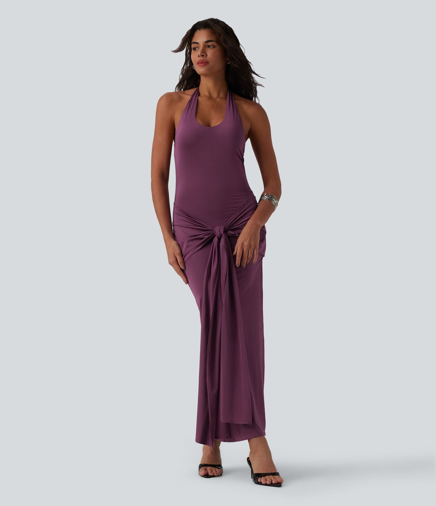 Robe maxi moulante col licou froncée effet frais InstantCool à nouer devant
