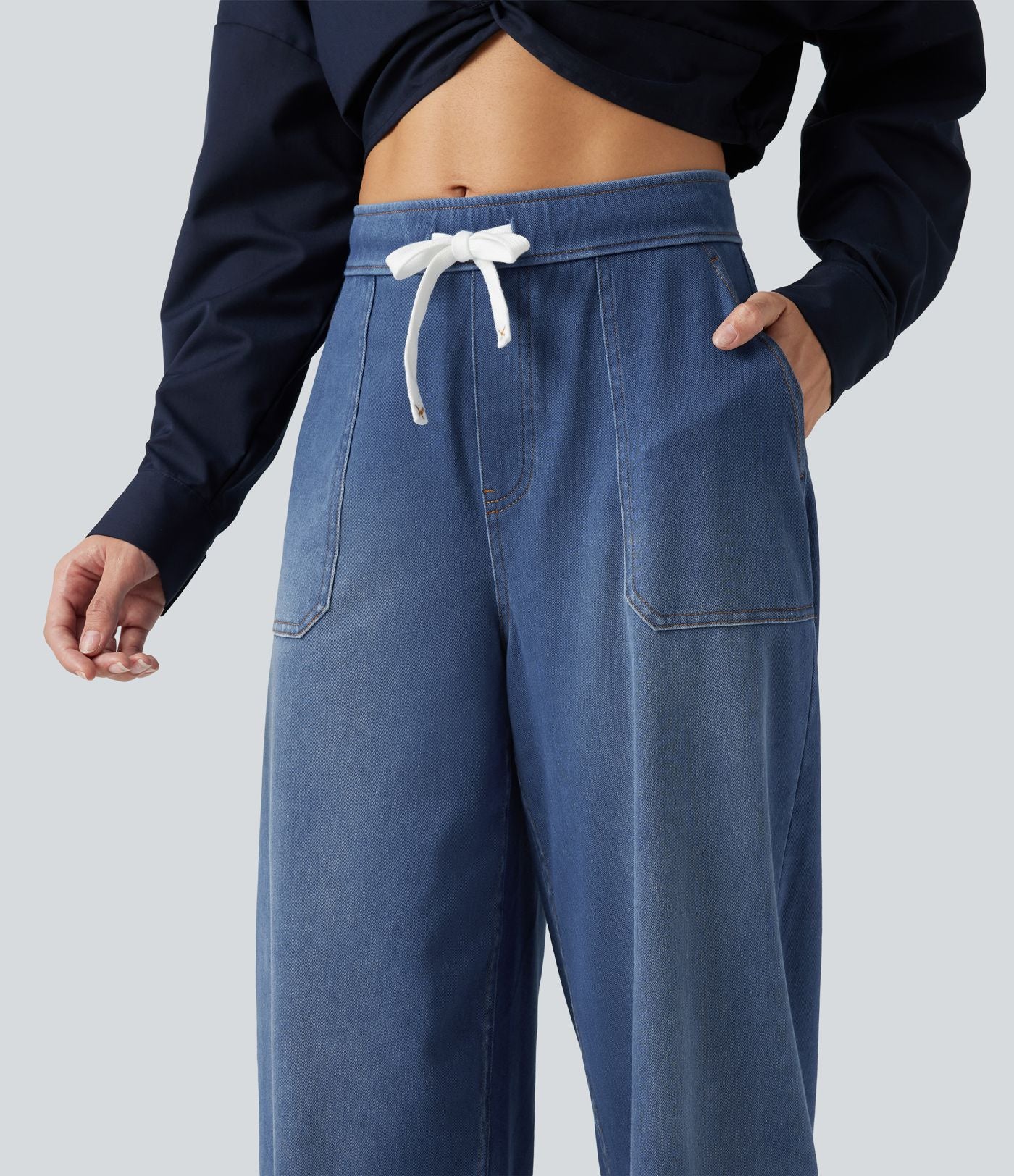 Jean barrel Halara Flex™ taille mi-haute avec cordon de serrage et poches