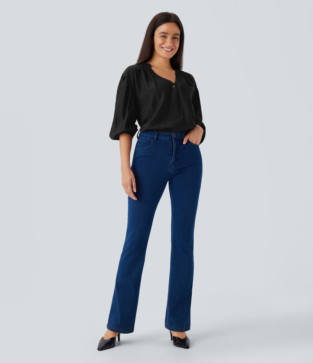 Haut décontracté oversize col V manches bouffantes 3/4