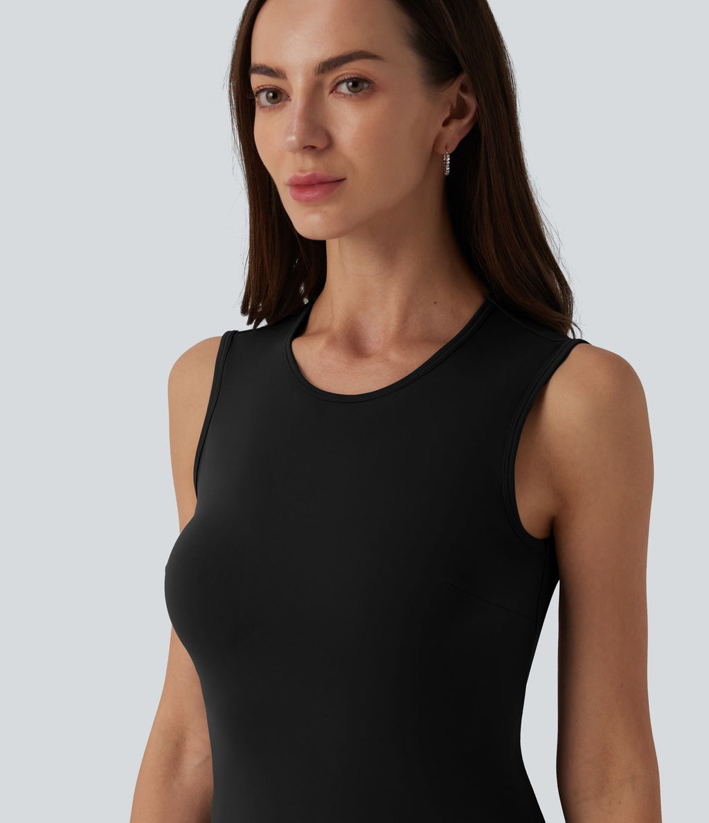 Robe mini décontractée SoftlyZero™ Airy col rond sans manches à volants superposés effet frais InstantCool