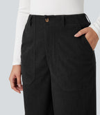 Pantalon décontracté large en velours côtelé, taille haute, avec poches