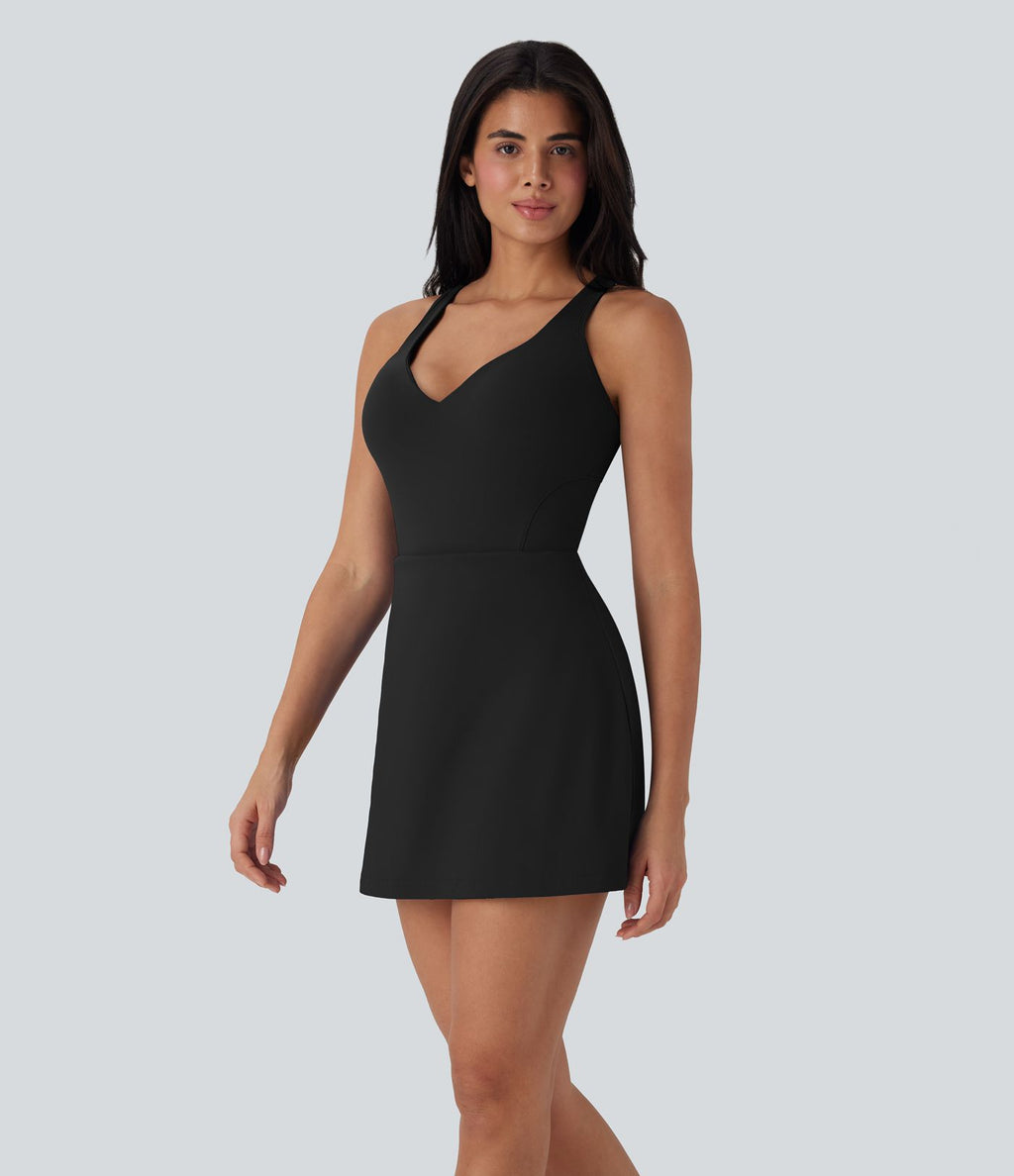 Robe de sport yoga 2-en-1 SoftlyZero™ Plush push-up coques moulées avec poches édition Easy Peasy E-G
