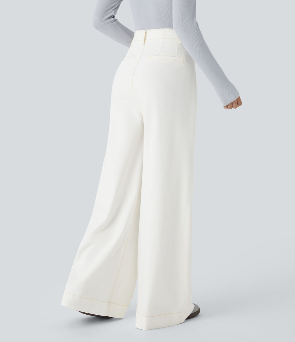 Halara Flex™ Jean large Palazzo et Taille Haute avec Poches Avant en Tricot Extensible Lavé