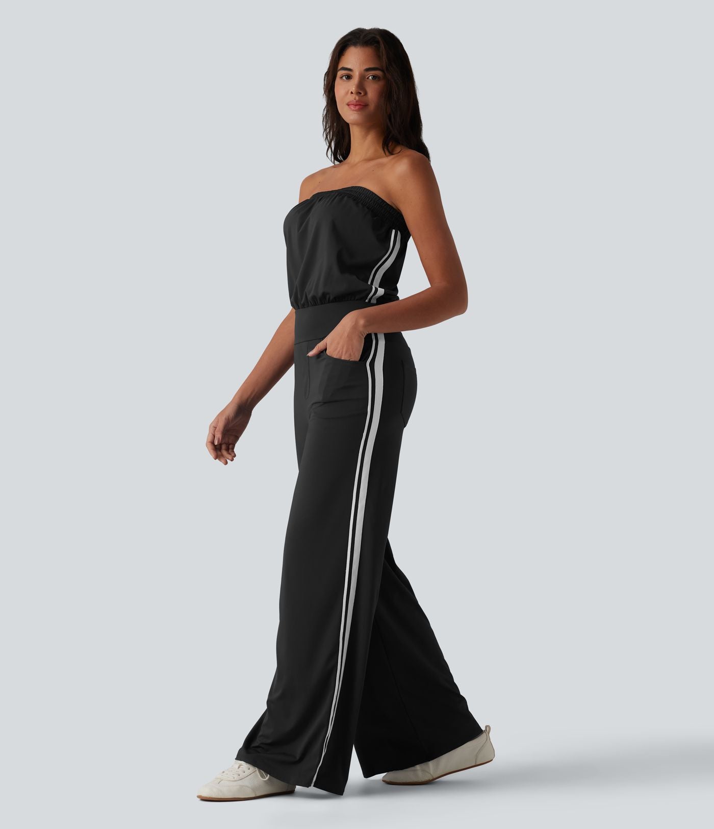 Combinaison casual bustier bandes latérales rayures à séchage rapide SoftlyZero™ QuickDry avec poches - Easy Peasy