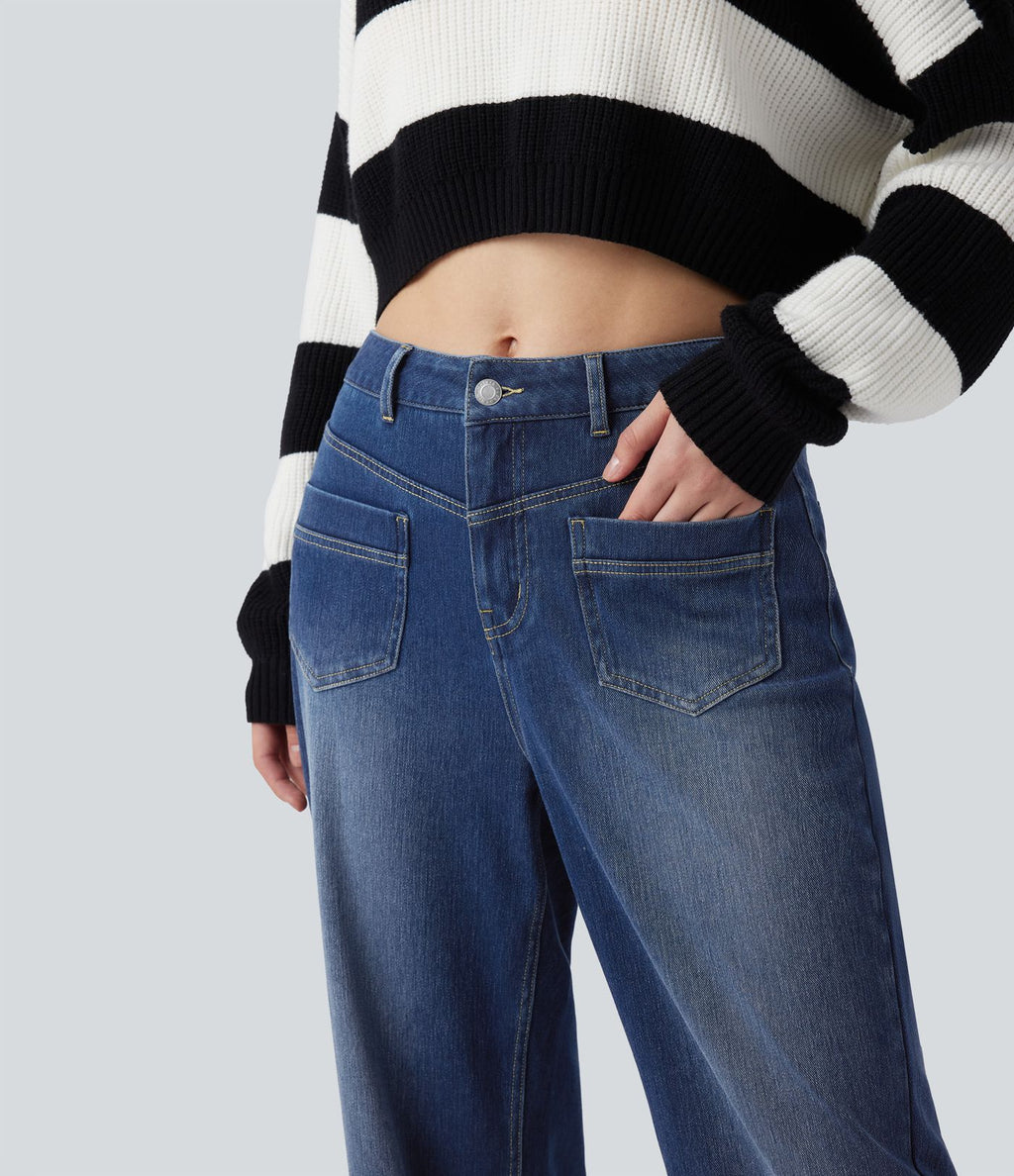 Halara Flex™ Jean coupe droite décontracté taille mi-haute avec poches