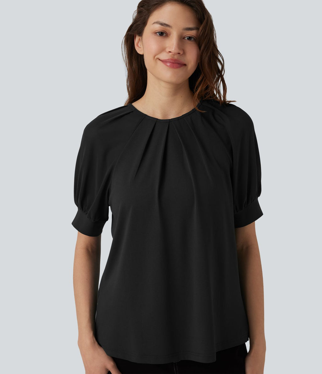 Blouse décontractée col rond manches courtes - réversible
