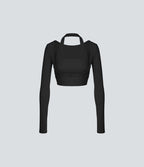 Softlyzero™ Plush Top Sport Yoga Manches Longues Trou pour le Pouce Dos Nu Col Halter