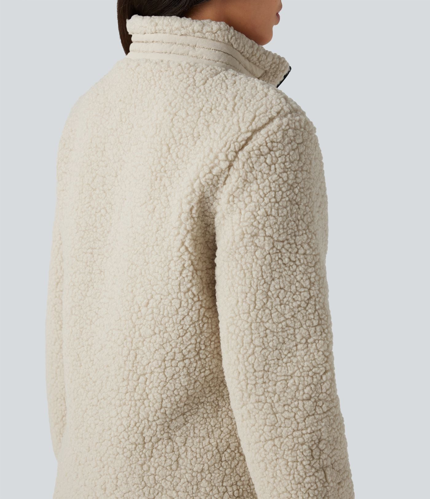 Veste teddy randonnée col montant décontractée avec fermeture éclair et poches