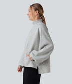 Sweat-shirt col montant à manches longues ourlet asymétrique avec poche