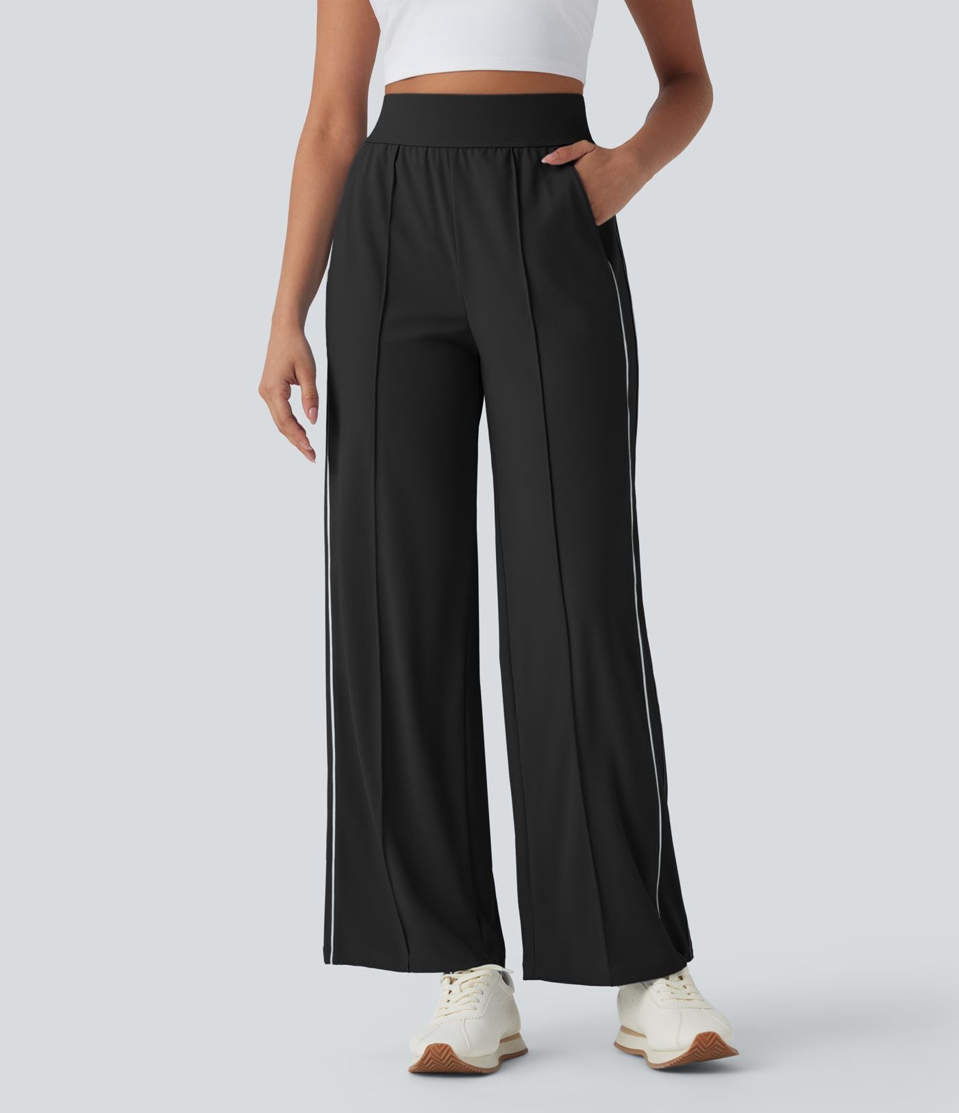 Pantalon d’entraînement taille haute, jambe droite à séchage rapide avec poches, UPF40+