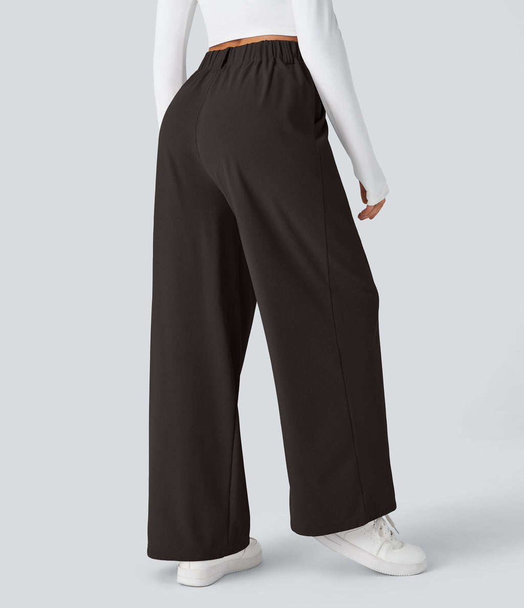 Pantalon Tailleur Large Fluide Halara Flex™ Gaufré Taille Haute Poches Latérales