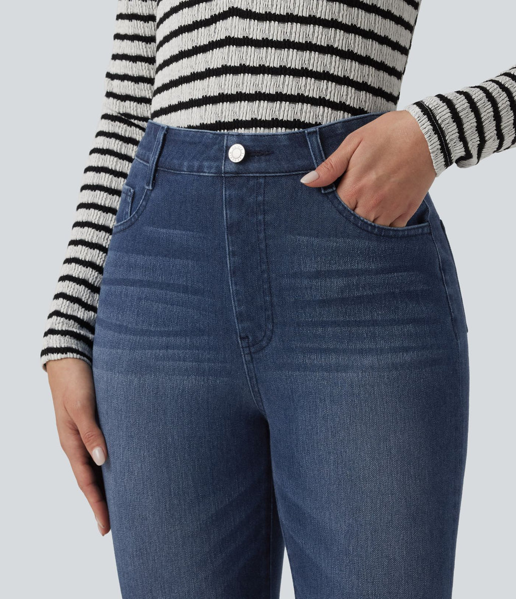 Halara Flex™ Jean slim casual taille haute à ourlet retroussé avec poches