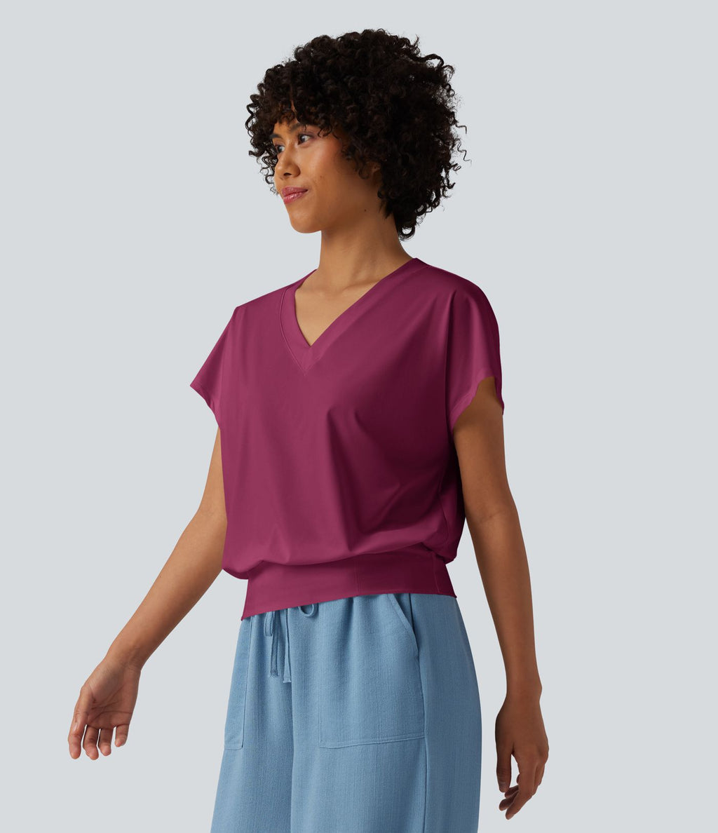 Haut de sport yoga oversize col V à manches courtes effet frais InstantCool à séchage rapide
