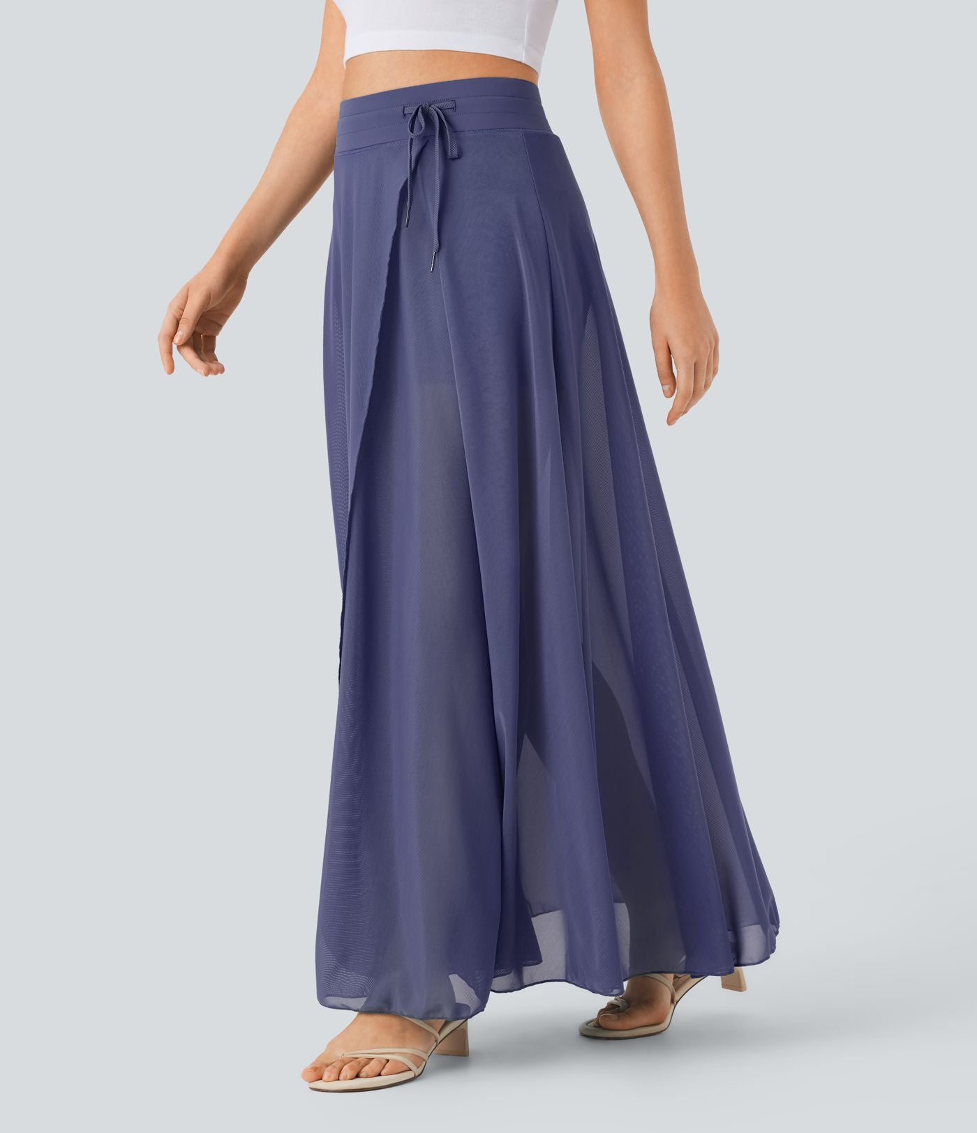 Jupe longue fluide 2-en-1 taille haute avec empiècements en résille