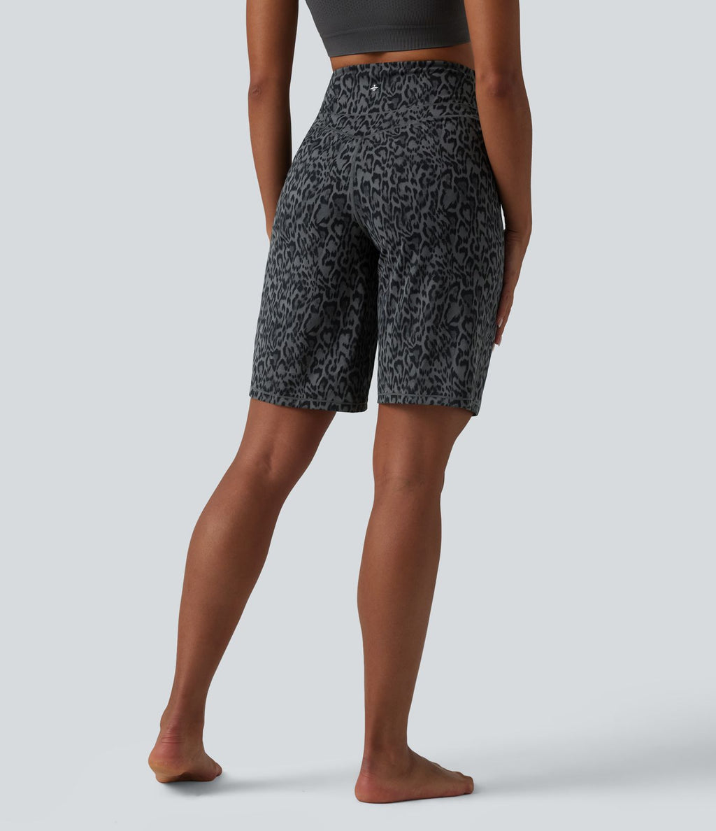 Short de yoga Halara UltraSculpt™ imprimé léopard, taille haute, gainant, jambes droites, 25 cm, avec poches