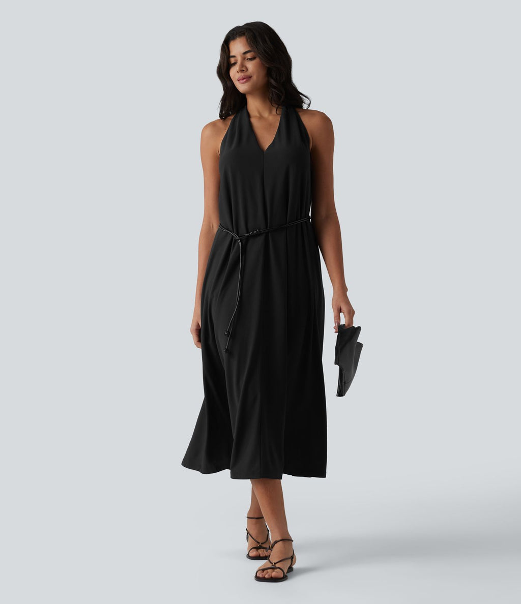 Robe midi décontractée col V avec poches
