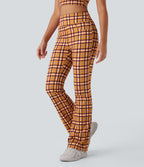 Pantalon décontracté bootcut à carreaux cool touch, taille haute, avec poches