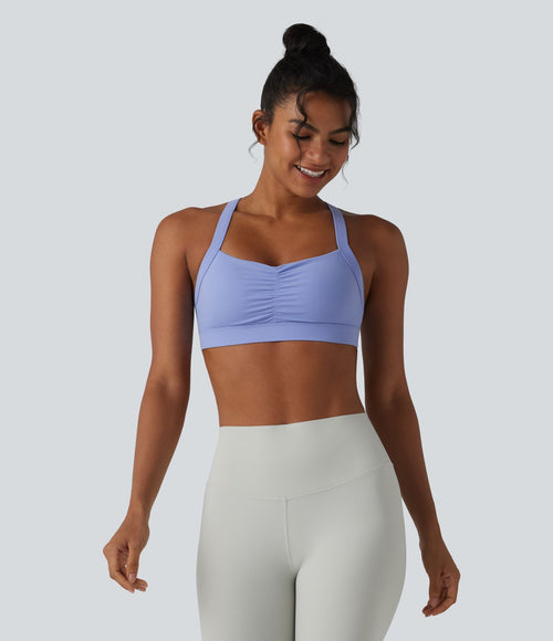 Brassière de sport de yoga froncée soutien-gorge intégré maintien léger