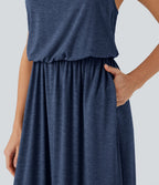 Robe longue fluide type nuisette à bretelles ajustables avec poches
