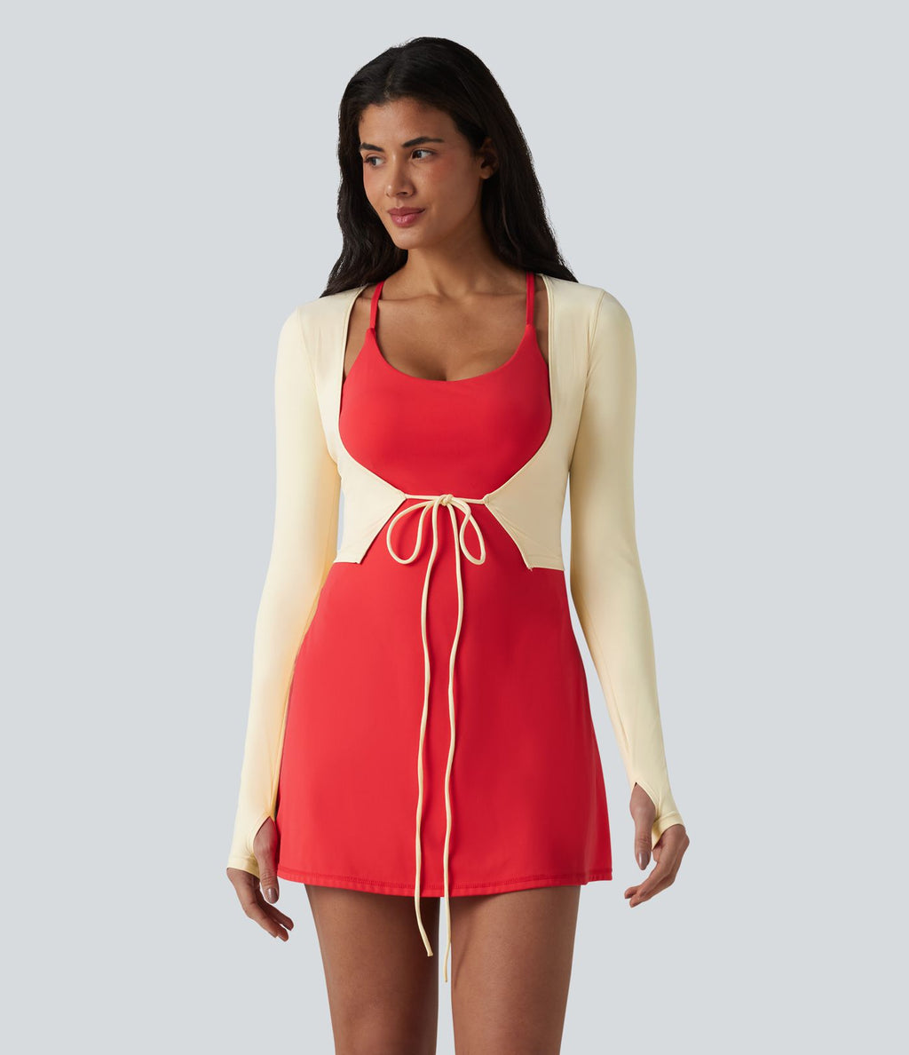 Haut de yoga court SoftlyZero™ Plush manches longues avec trous pour les pouces et nœud frontal