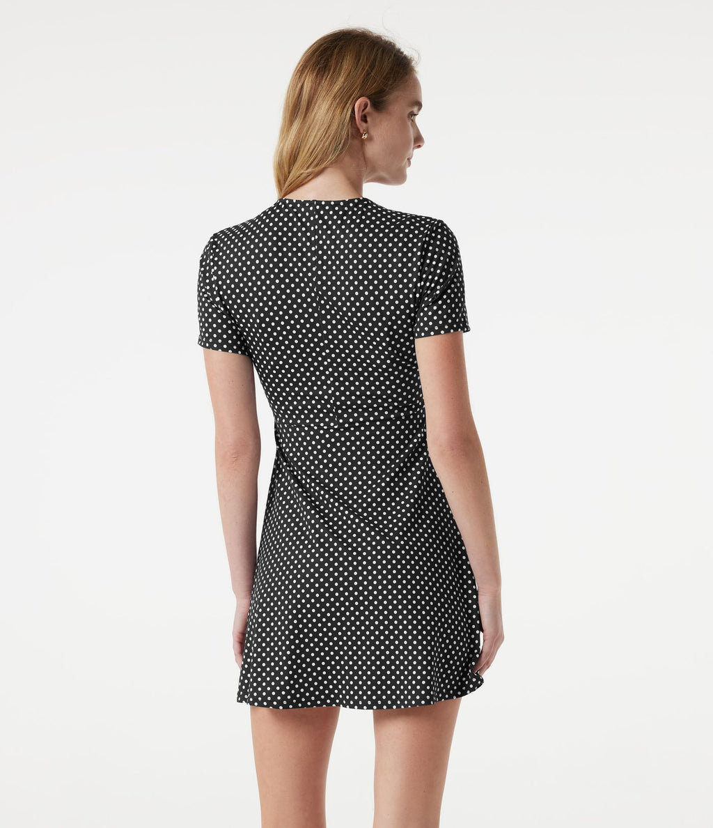 Robe mini décontractée à pois, col V, manches courtes