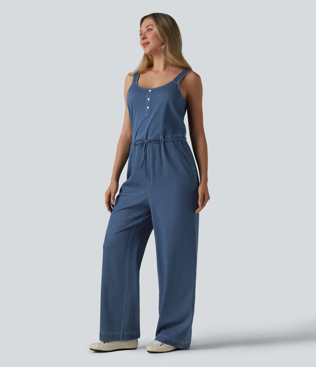Halara Flex™ Combinaison casual en denim coupe droite cordon de serrage avec poches