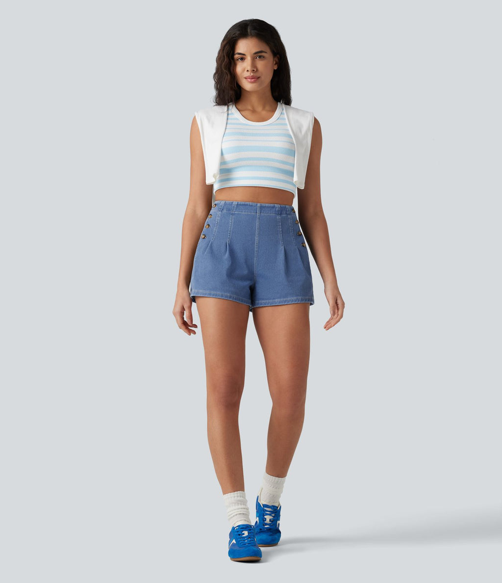 Halara Flex™ Short en denim taille haute 7,5 cm avec poches