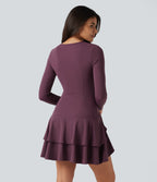 Robe mini SoftlyZero™ Airy effet frais InstantCool à manches longues, encolure arrondie et volants superposés