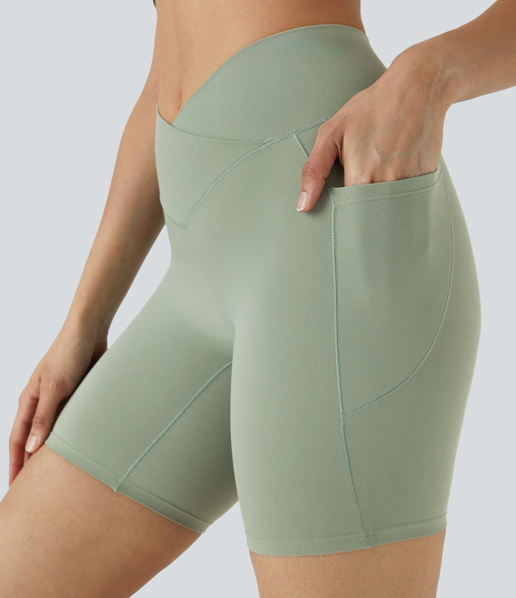 Softlyzero™ Short 17,5cm Yoga Taille Haute Crossover avec Poches Latérales