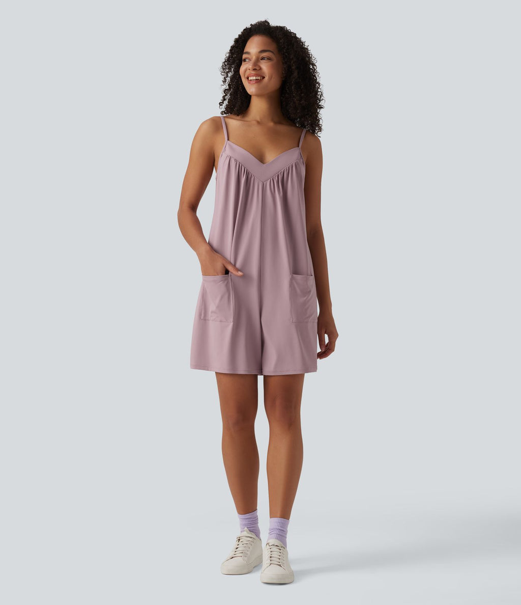 Combishort casual col V avec poches