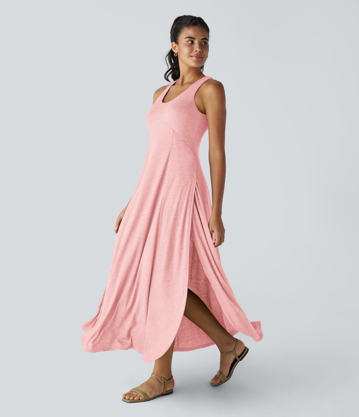 Robe Casual Débardeur Longue Fluide Fendue Dos Nu à Col en U