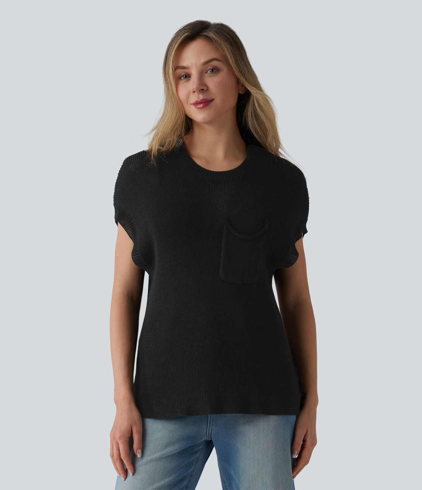 Pull décontracté col rond manches chauve-souris avec poche
