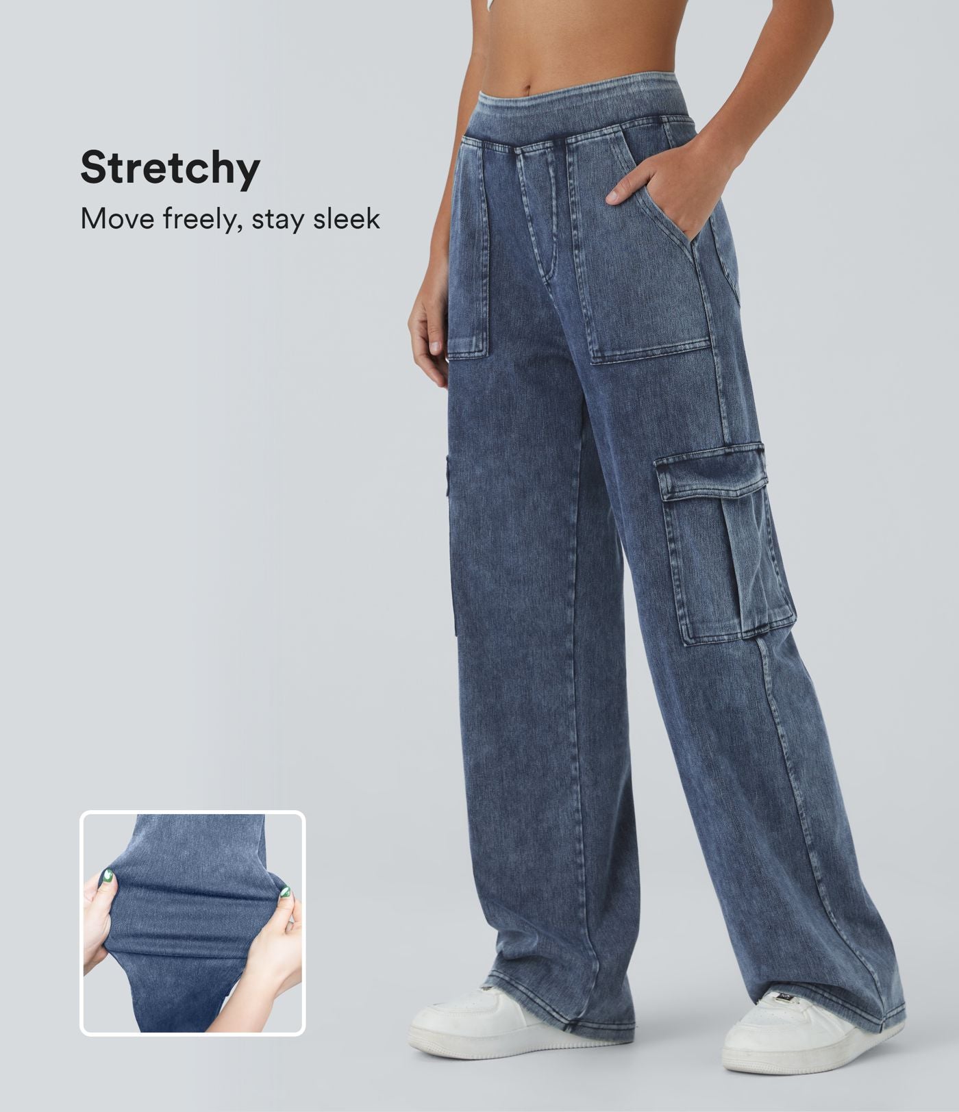 Halara Flex™ Taille Mi-Haute Multiples Poches Jambe Droite Jean Cargo Décontracté Extensible