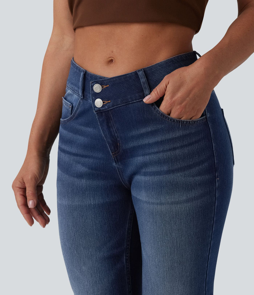 Halara Flex™ Jean évasé casual asymétrique taille mi-haute avec poches