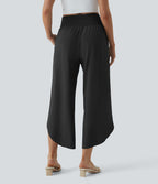 Breezeful™ Pantalon Fluide Vacances Séchage Rapide Taille Haute Croisée Poches Latérales Plissées Fente