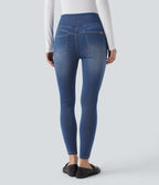 Legging 7/8 skinny en denim Halara Flex™ taille haute gainant avec poches