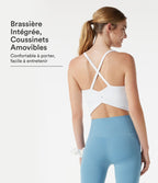 Caraco de yoga court col rond échancré avec brassière intégrée et ourlet croisé