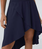 Breezeful™ Jupe Danse Fluide 2-en-1 à Taille Haute Volants Asymétriques Haut-Bas et Séchage Rapide