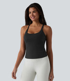 Caraco de yoga col rond échancré à dos croisé et ourlet croisé avec brassière intégrée — Bonnets E-G