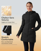 Doudoune longue extensible PuffFlex à capuche avec poches