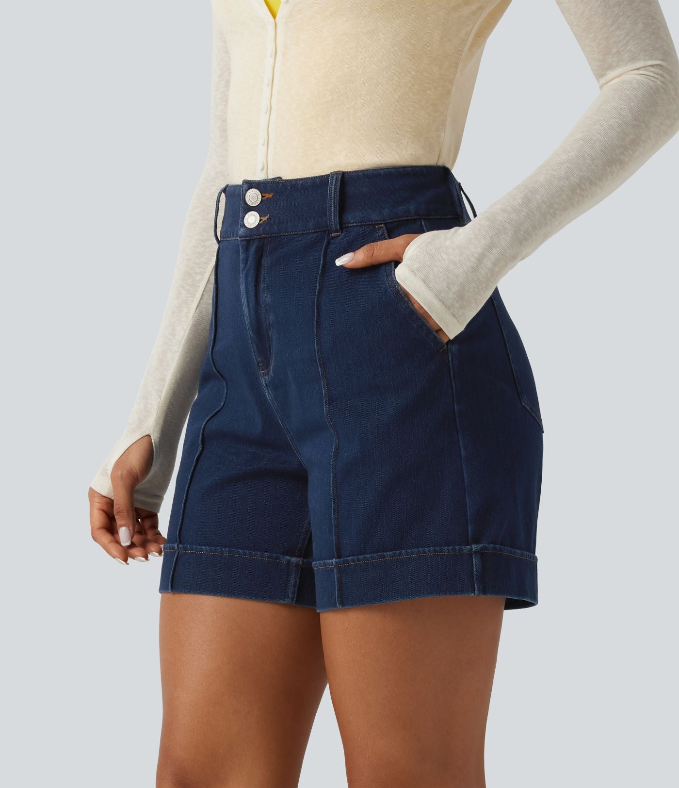 Short en jean casual taille haute Halara Flex™ 12,5 cm avec poches